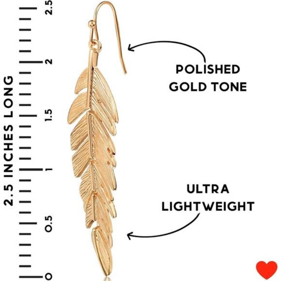 Humble Chic Leaf Earrings - Long Boho Feather Earrings in Gold, Silver, Rose Gol - Picture 4 of 7